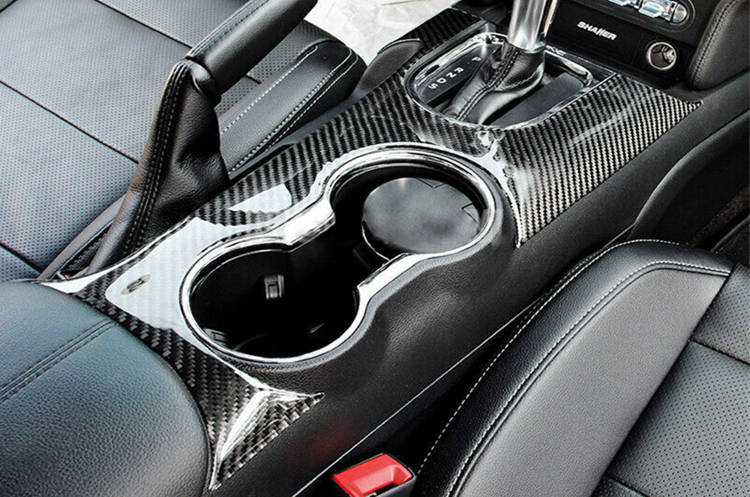 Carbon wrap center console cup box holder Ford Mustang 15-19